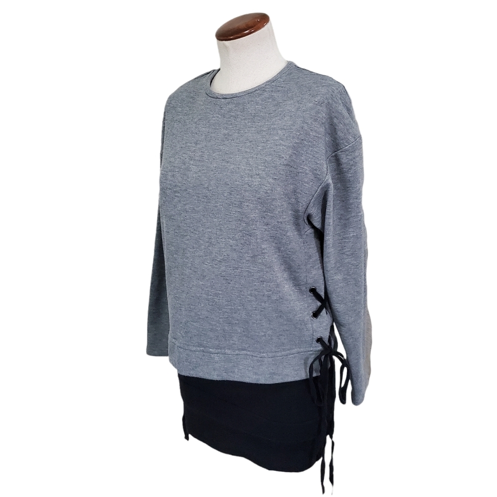 InTu Oversized Boxy Lace-Up Side Long Sleeve Sweatshirt Heather Gray S